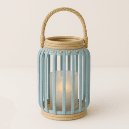 Raffia Candle Holder – Natural Handwoven Home Accent in Light Blue thumbnail 1